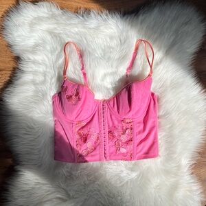 Victorias Secret Bustier Corset Vintage Pink Butterfly Embroidered Medium
